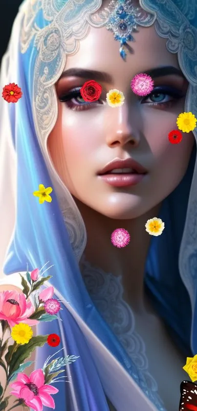 Fantasy artwork of woman with floral veil.