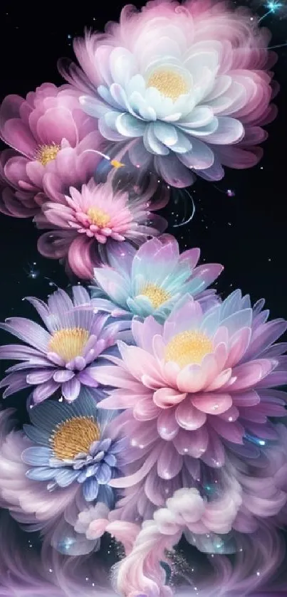 Colorful fantasy flowers with cosmic background.