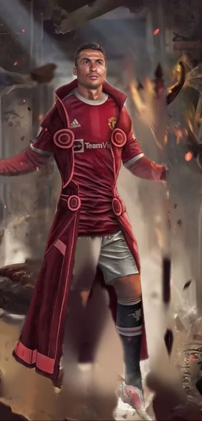 Fantasy football warrior in burgundy attire wallpaper.