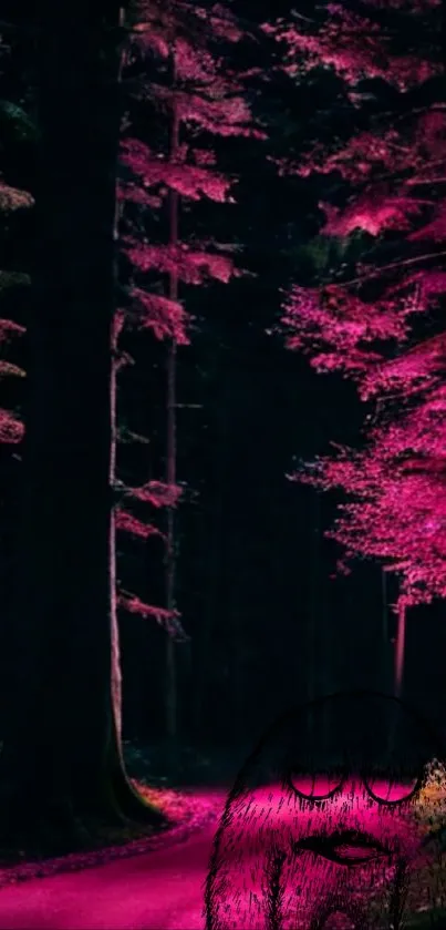 Dark pink forest with a mystical creature.