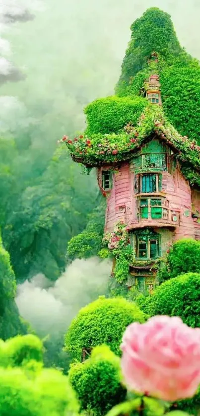 Fantasy forest wallpaper with a lush green tower.