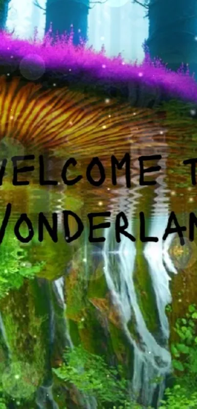 Welcome to Wonderland fantasy forest wallpaper with vibrant colors.