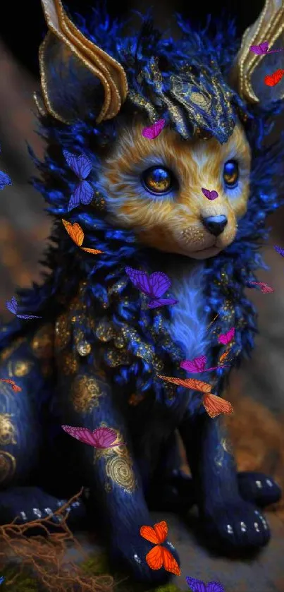 Fantasy wallpaper featuring a furry creature with blue fur and golden accents.