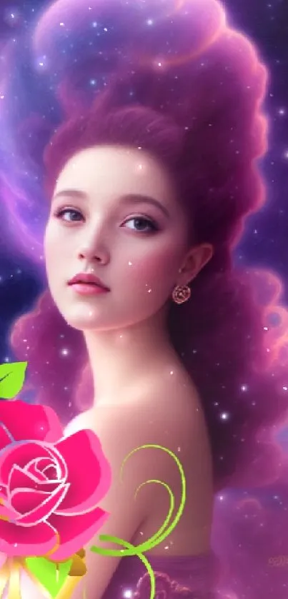 Fantasy art wallpaper with cosmic portrait in vibrant colors.