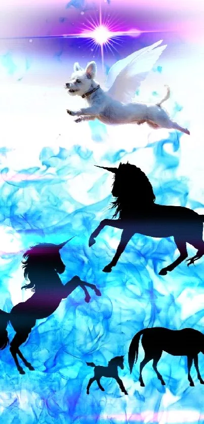 Fantasy horse wallpaper with fire and ice theme.