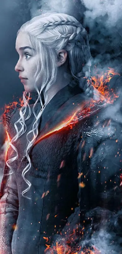 Game of Thrones mobile wallpaper with smoke and fire effects.