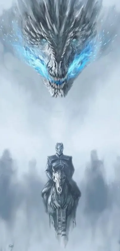 Icy dragon with rider fantasy wallpaper.