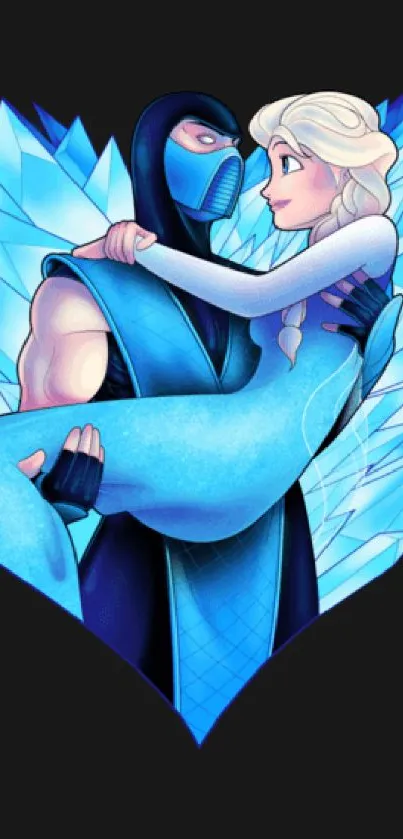 Fantasy ice-themed duo in artistic mobile wallpaper.