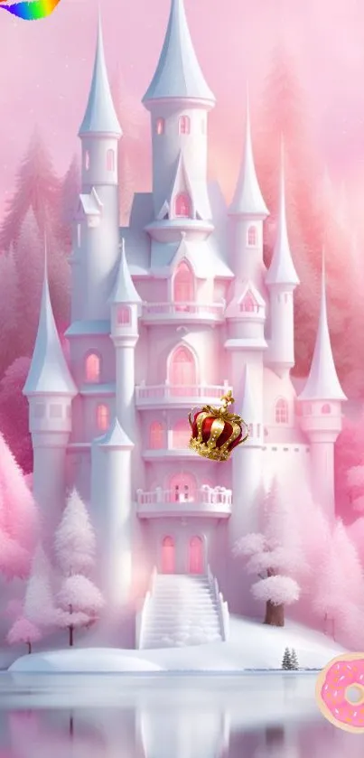 Enchanting fantasy pink castle with magical atmosphere.