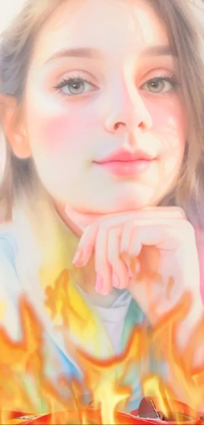 Fantasy portrait with colorful flames.