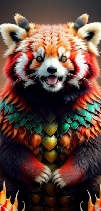 Fantasy red panda with dragon scales wallpaper.