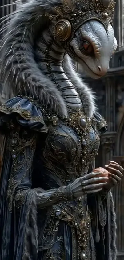 Majestic reptilian queen in ornate attire
