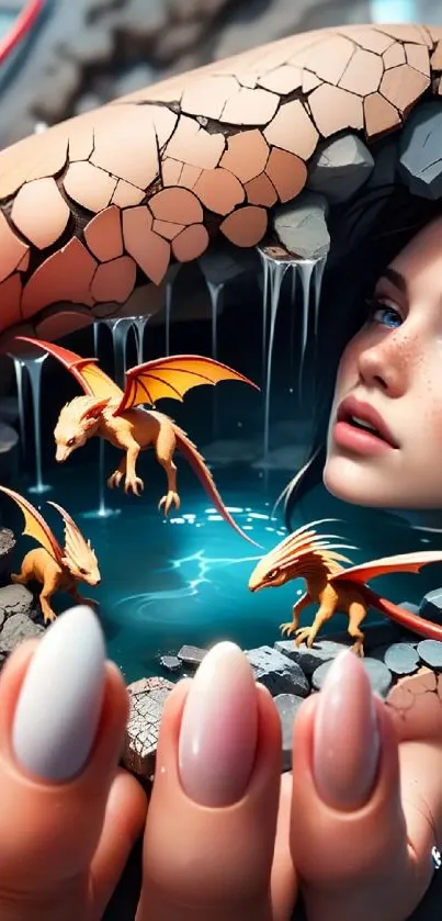 Fantasy scene with dragons and water