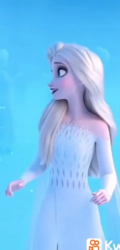 Animated snow queen character on light blue background.