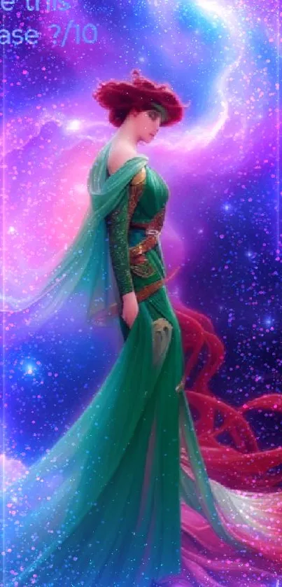 Fantasy princess in a colorful galaxy with vibrant hues and mystical vibes.