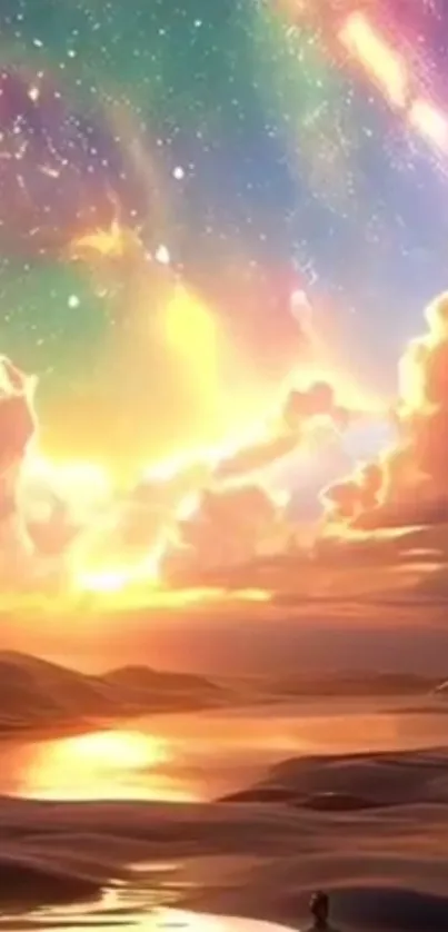 Colorful fantasy sunset sky wallpaper with clouds.