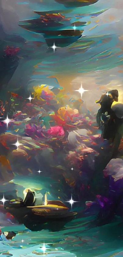 Colorful fantasy underwater wallpaper with coral.