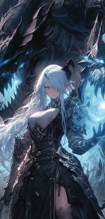 Fantasy warrior with dragons in epic battle scene.