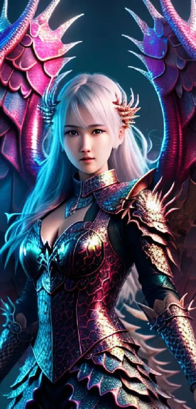 Fantasy warrior angel with vibrant colors and intricate armor design, captivating artwork.