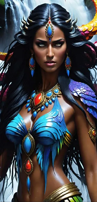 Mystical warrior with vibrant colors and intricate details in fantasy setting.