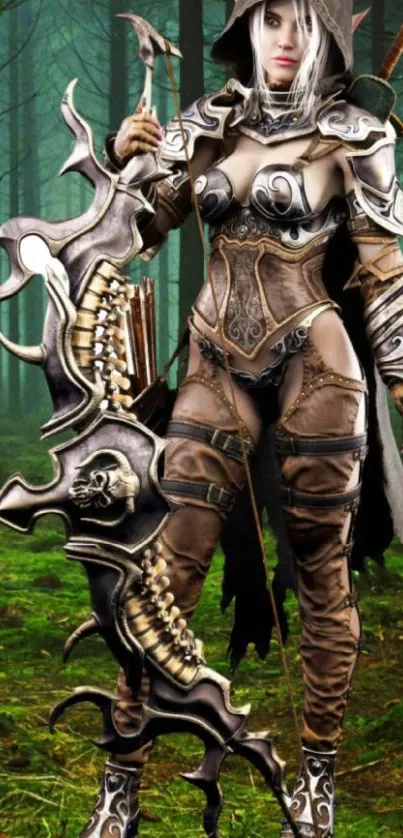 Fantasy warrior in enchanted forest, mobile wallpaper.