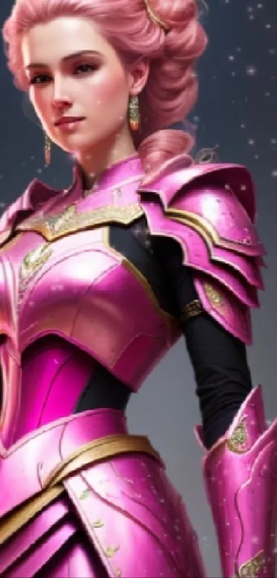 Fantasy warrior princess in pink armor wallpaper.