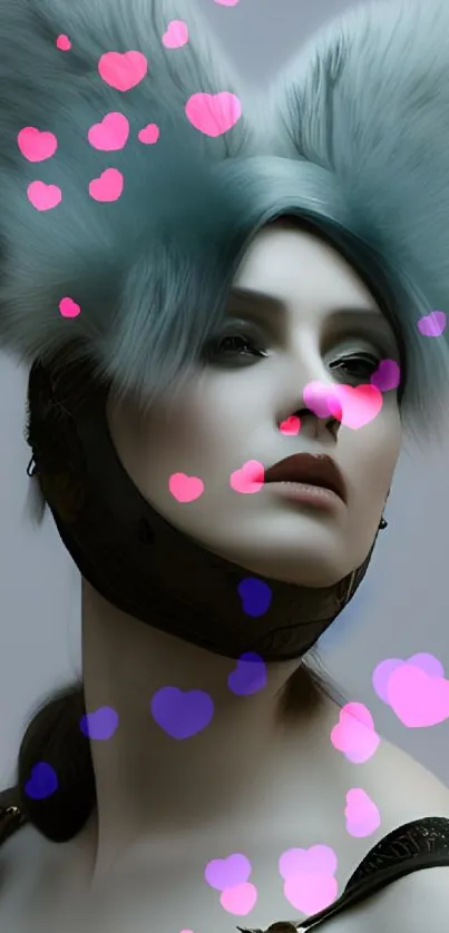 Fantasy warrior woman with fluffy ears in enchanting mobile wallpaper.