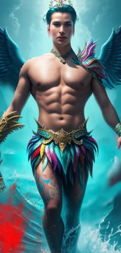 Fantasy winged warrior with vibrant colors and artistic design.