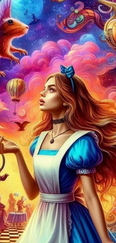 Whimsical fantasy wonderland art on phone wallpaper.
