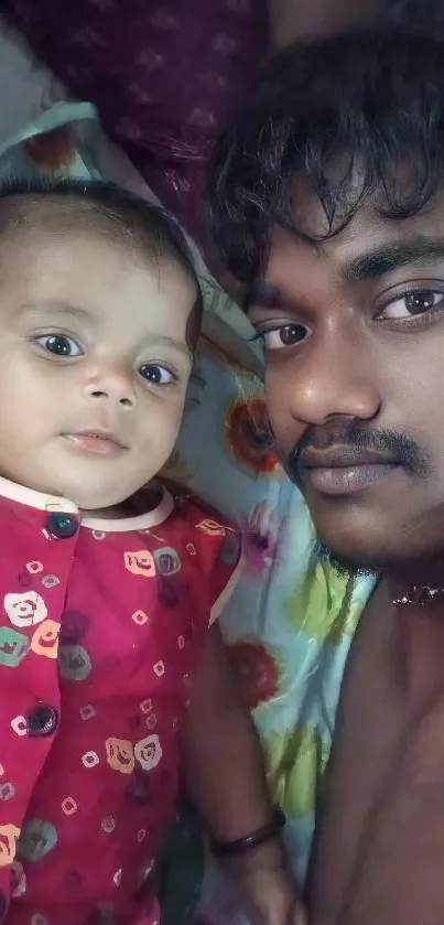 Father and baby laying together, capturing a loving bond in a mobile wallpaper.
