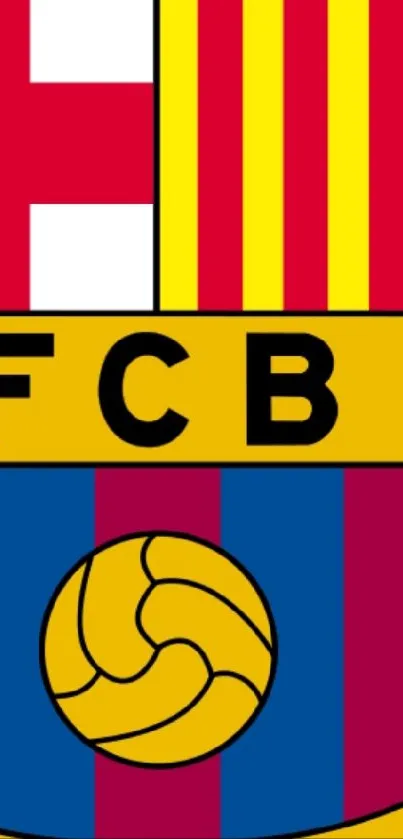 FCB emblem with red and yellow stripes and a ball.