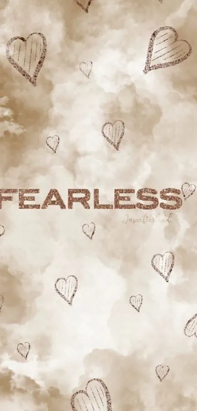 Fearless sepia heart cloud mobile wallpaper.