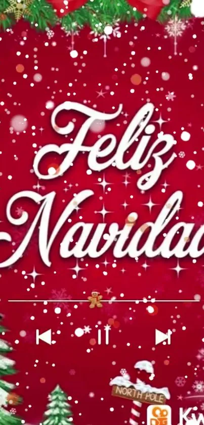 Feliz Navidad wallpaper with snowflakes and Christmas decorations.