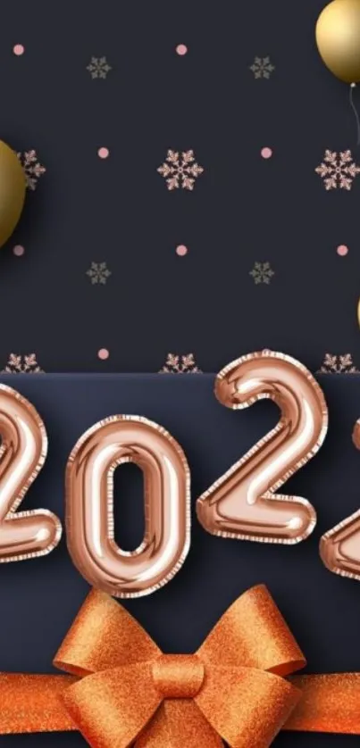 2022 festive wallpaper with balloons and a bow.