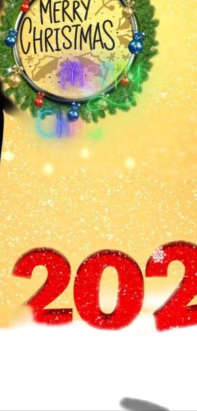 Vibrant 2023 Christmas wallpaper with gold and red festive design.