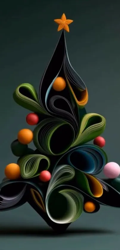 Abstract Christmas tree with colorful decorations.