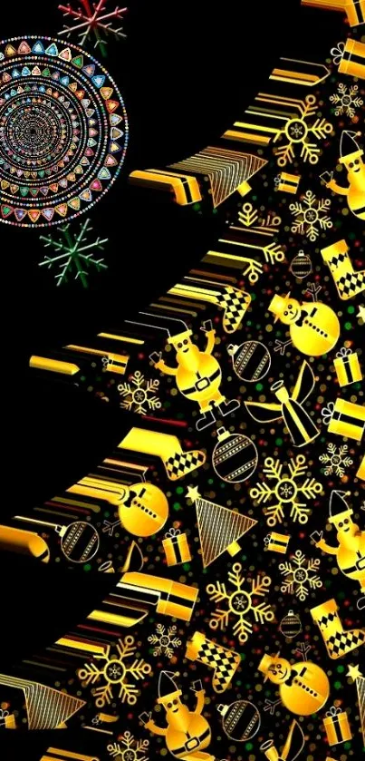 Abstract festive holiday design wallpaper with intricate patterns.