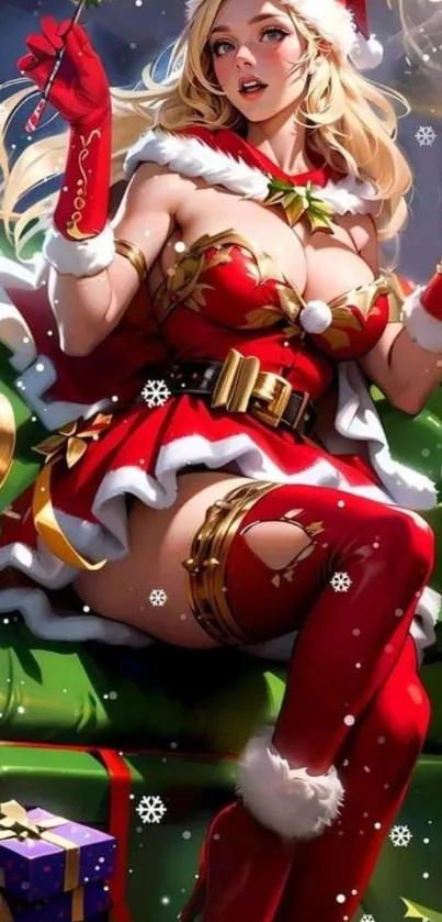 Anime Christmas character in vibrant holiday attire.