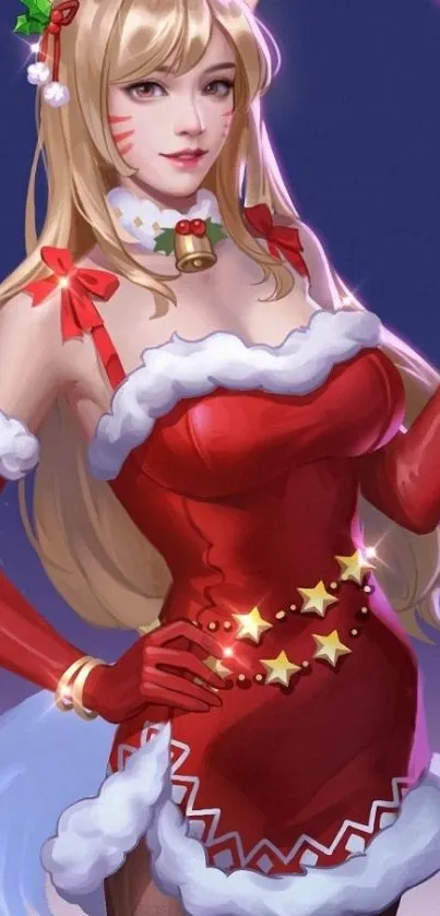 Festive anime character in red holiday attire.