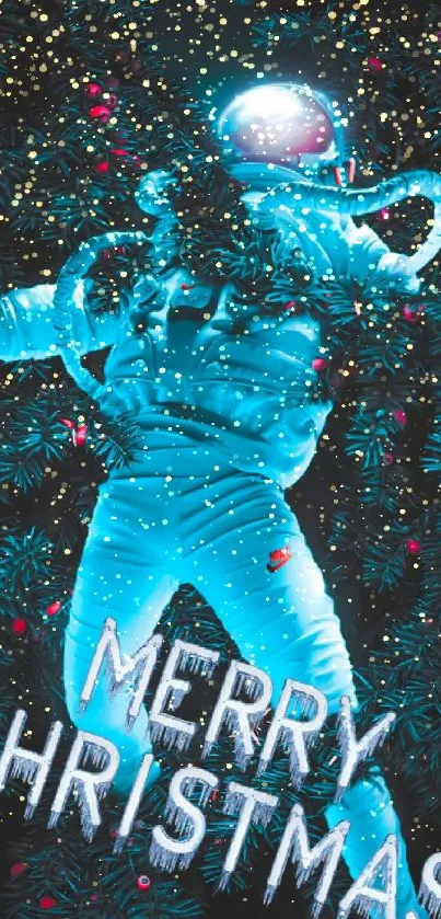 Festive astronaut in space-themed Christmas mobile wallpaper.