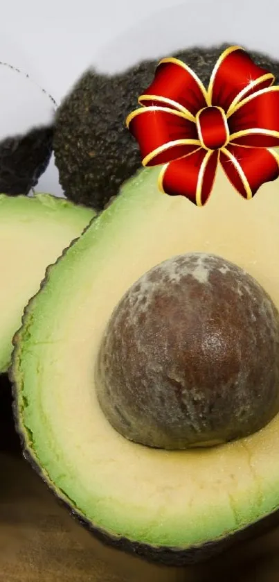 Avocado with red bow festive mobile wallpaper.