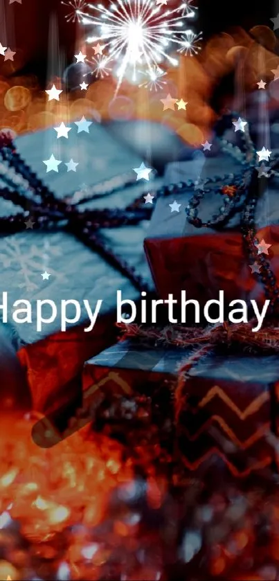 Vibrant birthday-themed mobile wallpaper with gifts and festive decorations.