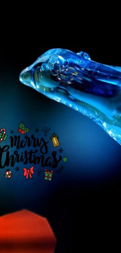 Blue Christmas wallpaper with festive decor and bokeh effect.