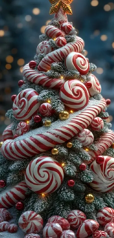 Christmas tree adorned with candy canes and ornaments.