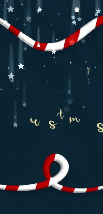 Festive wallpaper featuring candy canes, stars, and a dark blue background.