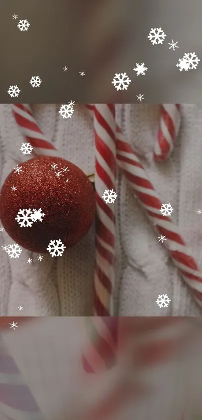 Red candy canes and snowflakes wallpaper.