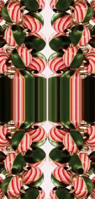 Festive green and red candy pattern wallpaper.