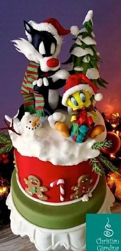 Festive cartoon cake with Christmas decorations