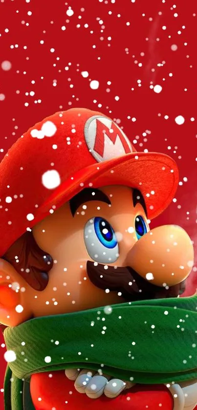 Cartoon character in snow with red and green theme.