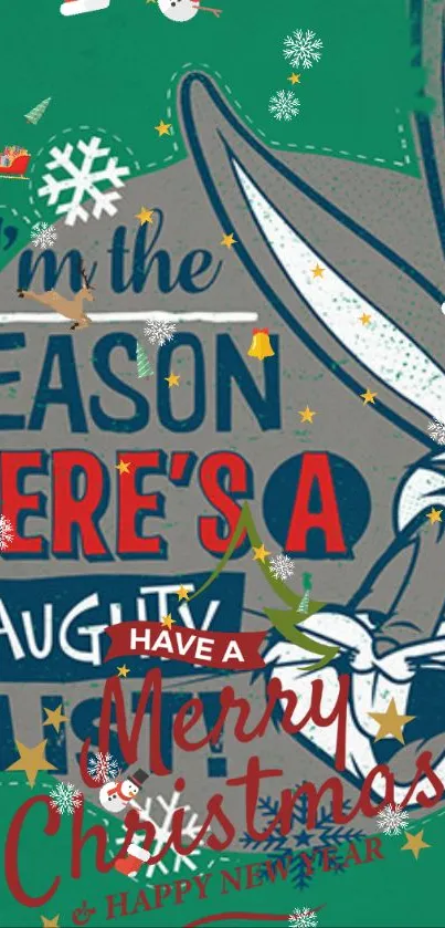 Festive cartoon wallpaper with Merry Christmas theme and decorations.